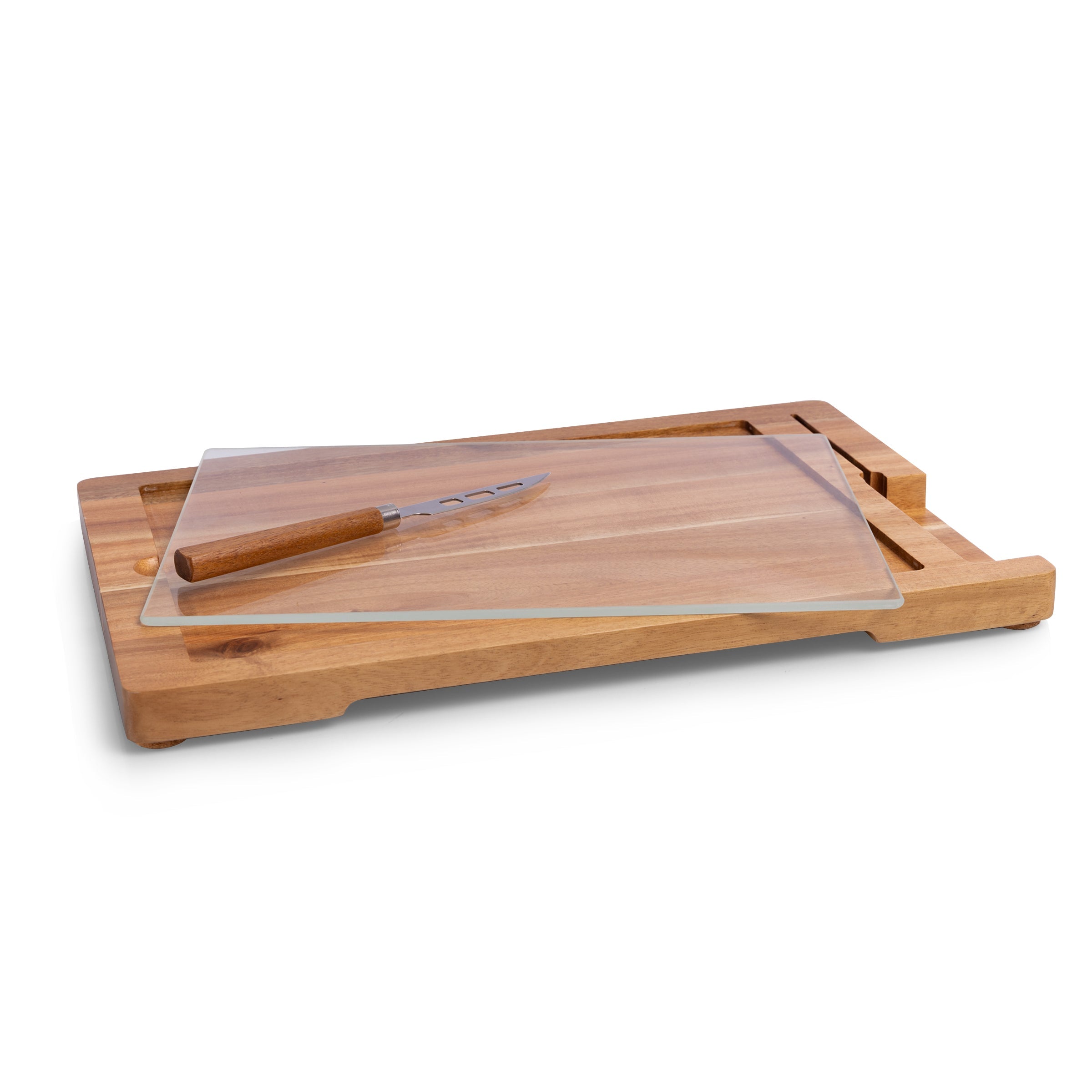 Ventana Tempered Glass and Acacia Cheese Board and Knife Set